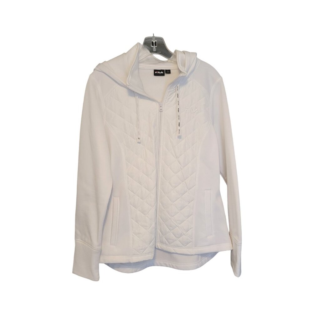 Fila quilted front, hooded, zippered white jacket
